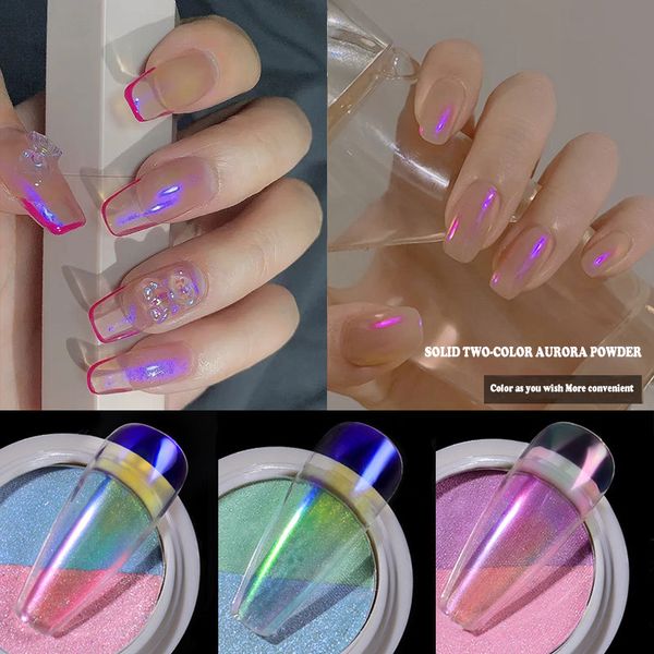 

1 box nail glitter powder solid two-color aurora powder nail art holographic laser powders for gel manicure nails art decoration, Silver;gold