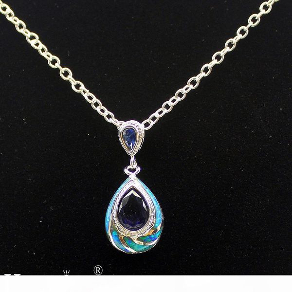 

natural blue opal pendants jewelry ocean sapphire 925 sterling silver fashion jewelry charm teardrop 1 1 4" inch