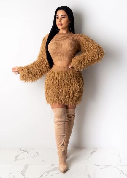 

лето o-образный вырез сплошного цвета с длинным рукавом женщины из двух частей платья кисточки плюша женщины конструктора наборов весна, White