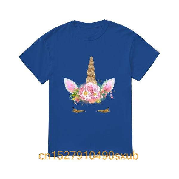 

men's cartoon fun t-shirt unicorn flower golden shirt