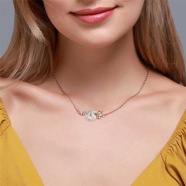 

pendant necklaces luokey women gold choker necklace simple crystal dragon lady classic animal jewelry gifts collares de moda 2021, Silver