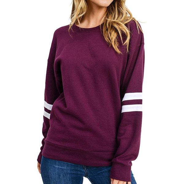 

fashion women simple o-neck stripe sweatshirt stylish long sleeve comfortable casual slim pullover blouse 926#3, Black