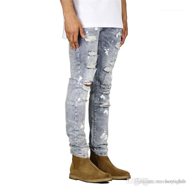 

zipper mens pencil pants casual vintage mens jeans males clothing holes mens designer jeans fashion print, Blue