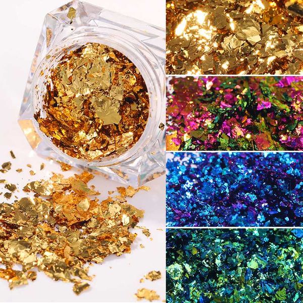 

nail glitter 1 box chameleon flakes sequins irregular glitters tips diy decorations for uv gel polish manicuring powder dust paper, Silver;gold