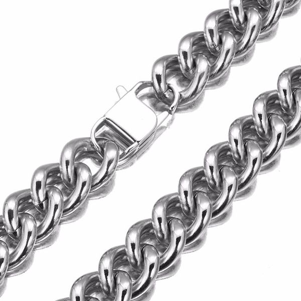 

chains granny chic 7"-40" 316l stainless steel 15mm heavy silver color curb mens cuban chain necklace or bracelet jewelry