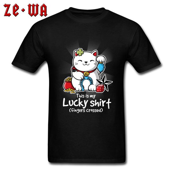 

2018 men t-shirt good luck tshirt lucky cat t shirt christmas gift cotton cartoon kawaii tees cute summer clothes funny