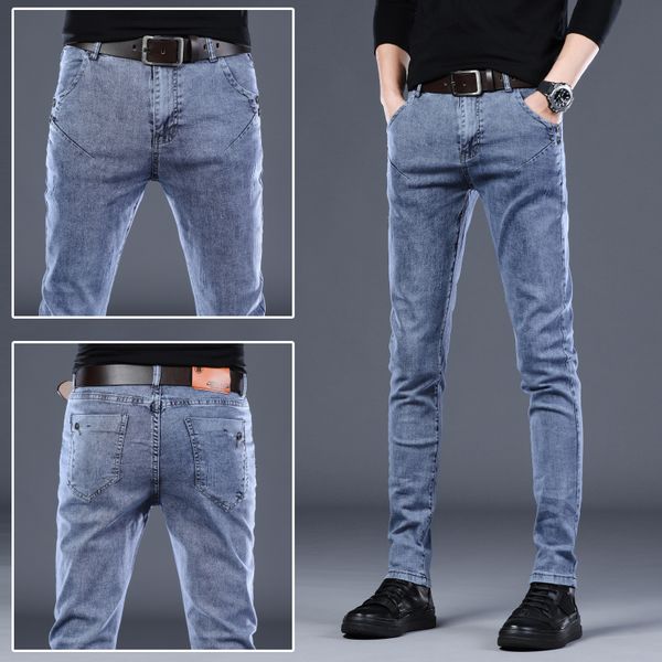 

2020 new arrivals fashion casual solid straight slim korean jeans gray blue denim pants for men