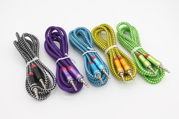 

1.5m/5ft 3.5mm gold-plated plug metal braided fabric male to male aux audio cable cord 20
