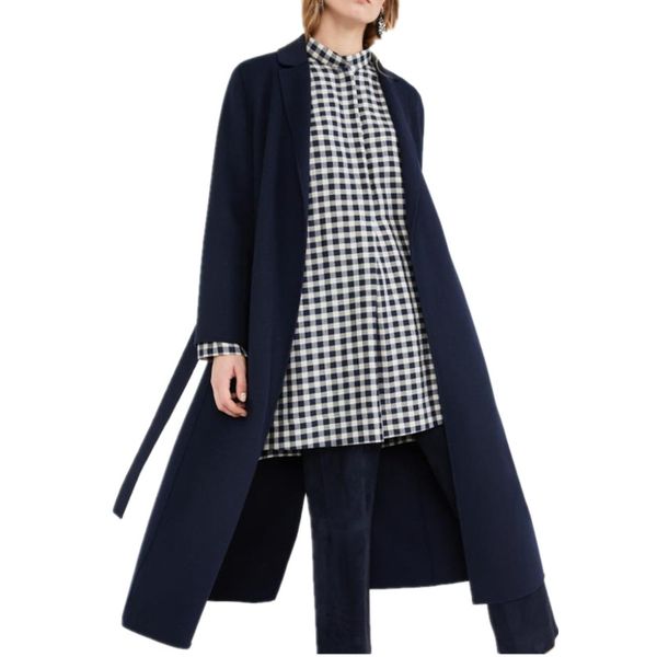 

women's wool & blends 2021 fashion cashmere coat autumn winter women vintage slim long split belted woolen, Black