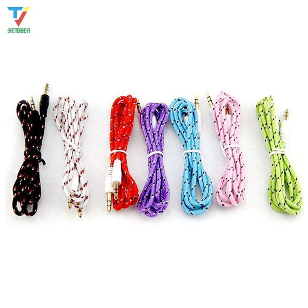 100 pz/lotto 1 M/3FT 3.5mm AUX cavo ausiliario maschio a maschio Stereo Car Extension Weave cavo audio 7 colori per telefono MP3