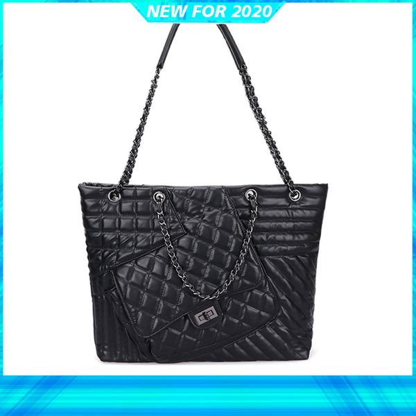 

women's tote handbag lambskin leather fashion stashed pocket geometric handle bags for woman 2020 luxury designer luis