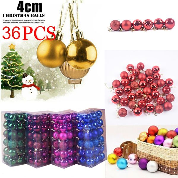 

36pcs christmas balls ornaments decor for xmas tree plastic baubles colored glitter home party wedding decor 1.6in gift navidad