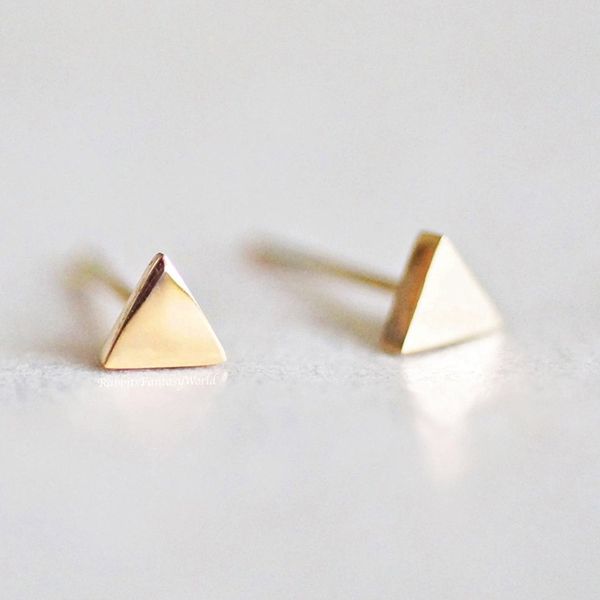 

stud korean fashion triangle earrings stainless steel 316l wholesale factory direct sales, Golden;silver