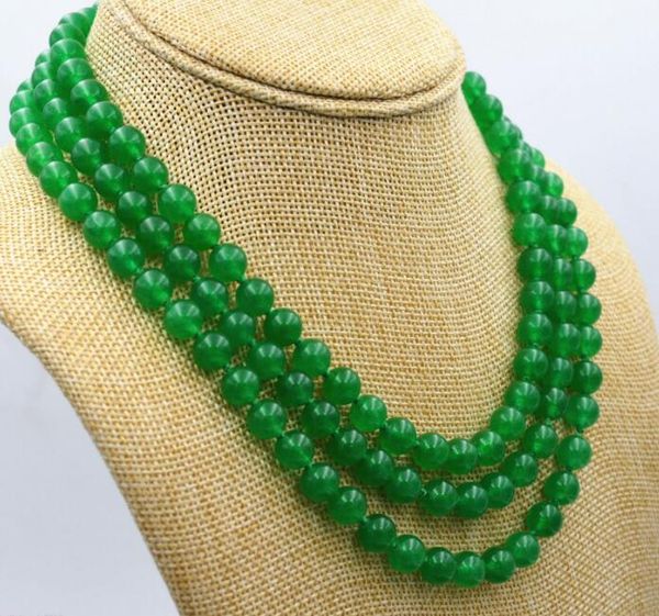 

очаровательная природных 10мм зеленый круглый ожерелье из бисера 66, Silver