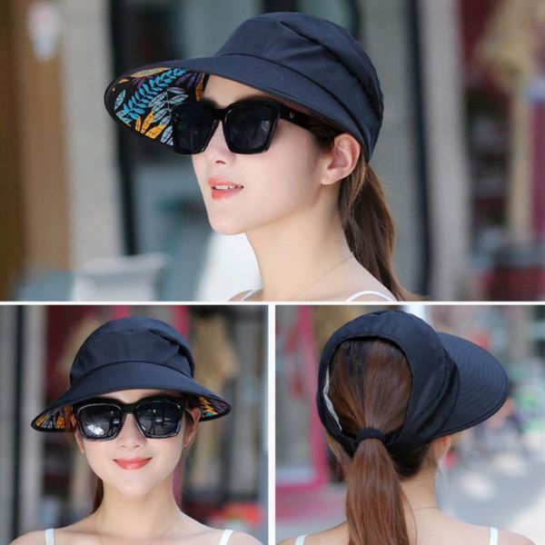 

women ladies hat wide brim cap foldable beach summer visor uv protection, Blue;gray