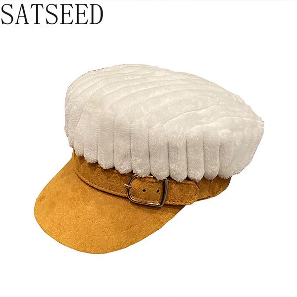 

осень и зима мода hat женщина плюс velvet теплого flat top hat повседневная wild плюшевого берет 2020 восьмиугольных, Blue;gray