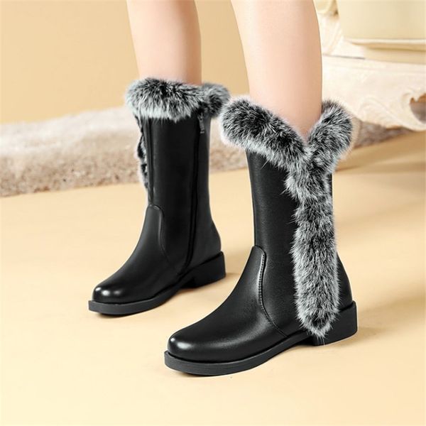 

pxelena fur snow boots women winter warm thick fur plush ankle boots zip low heels ladies shoes daily comfort large size, Black
