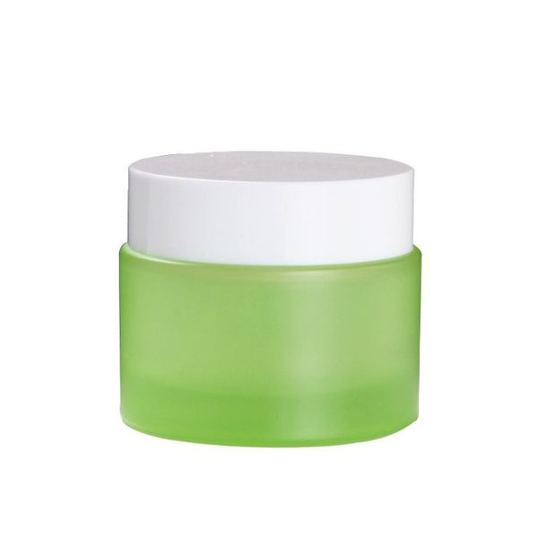 

storage bottles & jars wholesale 50g white cover green empty packing portable glass bottle skin care products 10pcs/lot