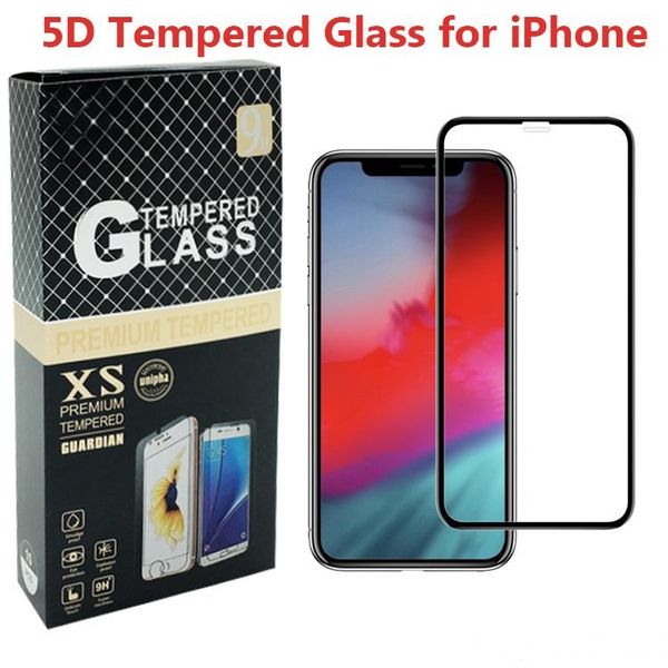 

5d tempered glass for iphone xs max xr 8 8plus 7 6s plus full cover curved edge screen protector with embossed retail package