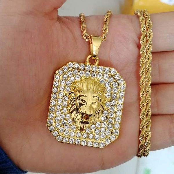 Hip Hop Chain Homens Gold Color Round Quadrado Pingentes Bling Full Gelado Lão Corda Colares Para Jóias Presentes