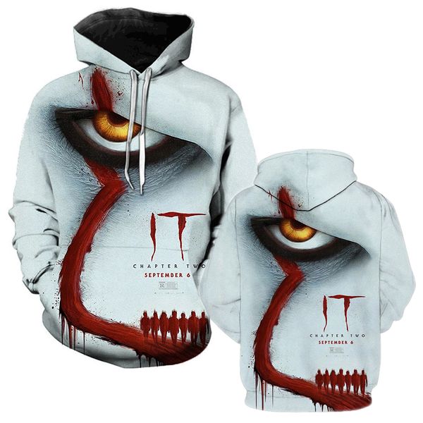 

sweatshirts 3d thriller chapter terrorist casual it clown women men two printed oversized pullover fashion movie hoodie hoodies 0917 teckf, Black