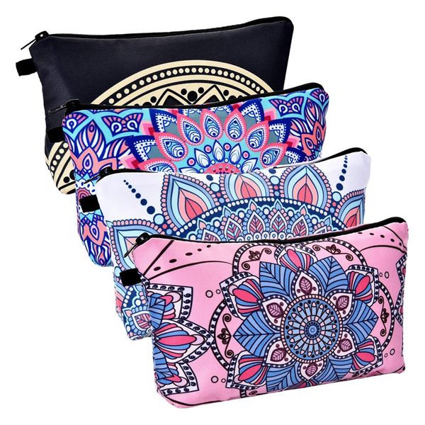 

4 pieces makeup bag waterproof toiletry pouch cosmetic bag with mandala flowers patterns,4 styles