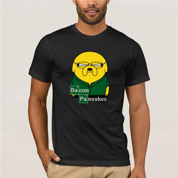 

t-shirt for women adventure time jake and finn bacon pancakes black white tee round neck cool man's t-shirt