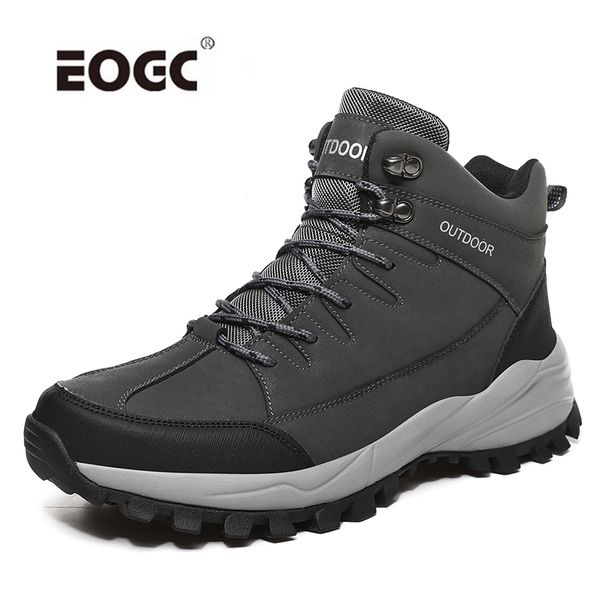 

retro comfy outdoor boots men artificial leather autumn winter shoes men waterproof non-slip plush warm ankle snow boots, Black