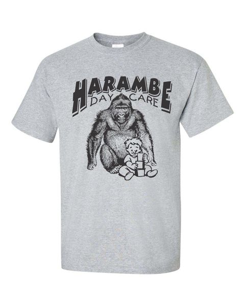 

brand new 2019 summer mens short harambe day care gorilla men's tee shirt cute t shirts