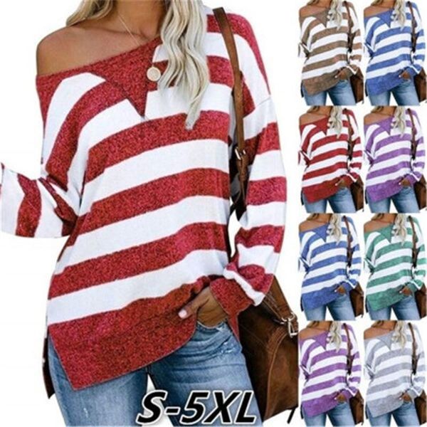 

tshirt женщины colorblock полосатых тенденций моды casual crew neck tshirt дизайнер новый женский сыпучий длинный рукав лоскутная цвет tops, White