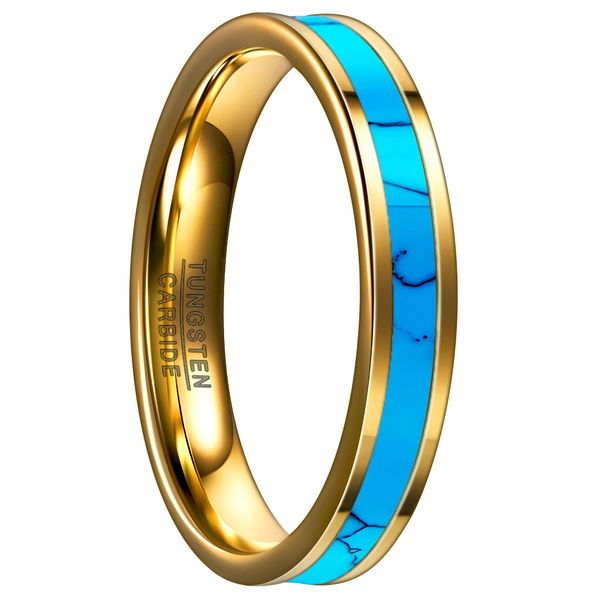 

4mm gold inlaid turquoise tungsten ring usa size 5-14 ring, Silver