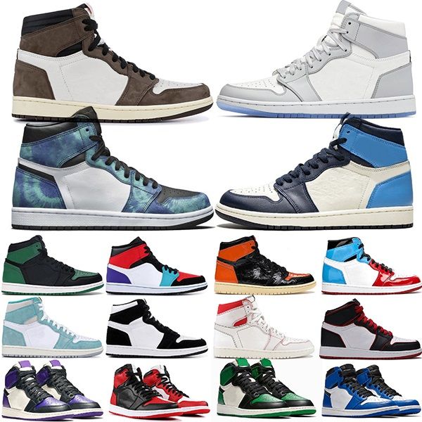 

jumpman 1 mens basketball shoes 1s royal toe pine green court purple obsidian tie dye smoke grey womens sports sneakers size 36-46