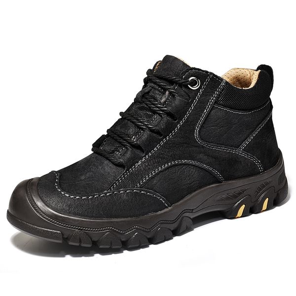 

boots fl jumpmore genuine leather men big size winter shoes fur plush 38-46, Black