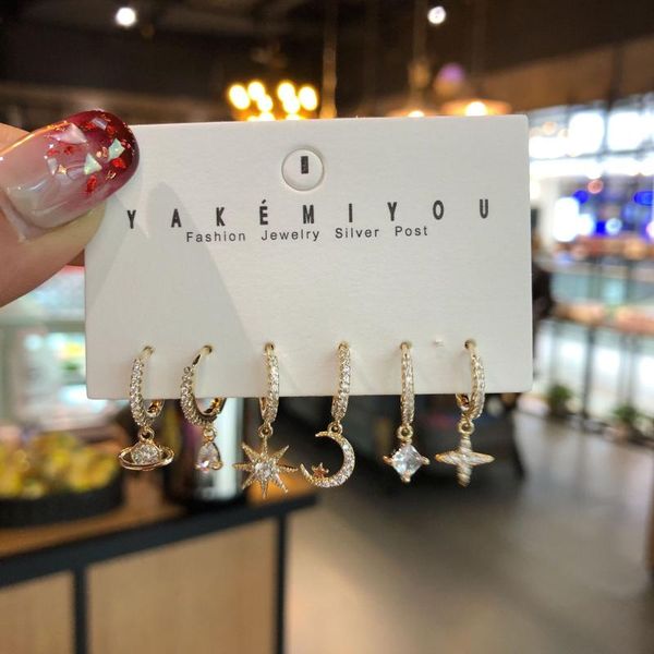 

fashion star and moon and satellite square crystal earrings set new korean ladies sets earrings for women fashion jewelry 2020, Golden;silver
