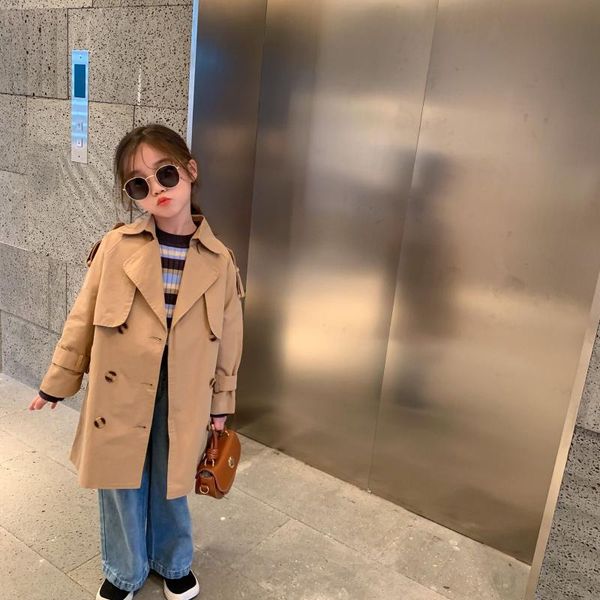 

autumn 2020 fashion girls high-quality long loose trench jackets children casual oversized khaki classic outwears, Blue;gray