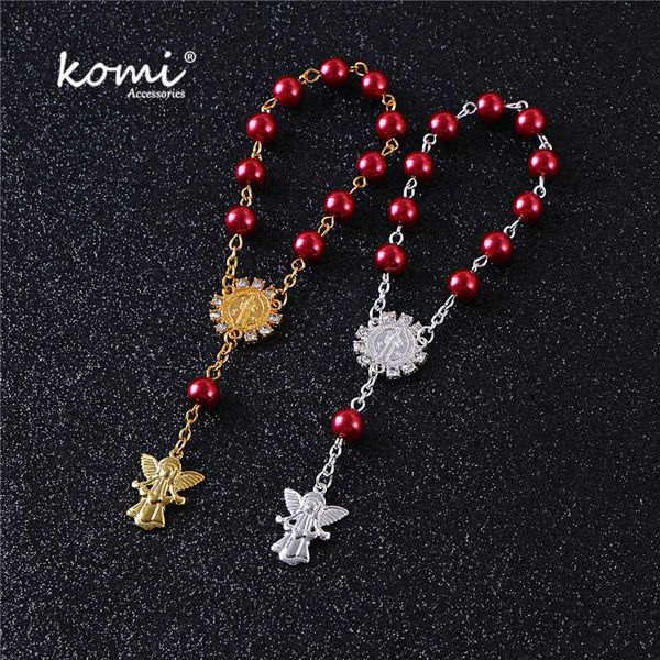 

charm bracelets komi design women men glass rosary beaded prayer with angel pendant praying long chains gifts pulseras, Golden;silver