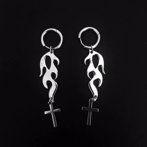 

dangle & chandelier design flame cross women earring punk harajuku stylish, Silver