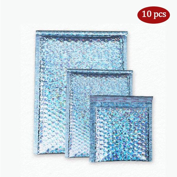

gift wrap 10pcs blue color laser glitter metallic bubble mailer bag aluminum foil seals envelope wedding party