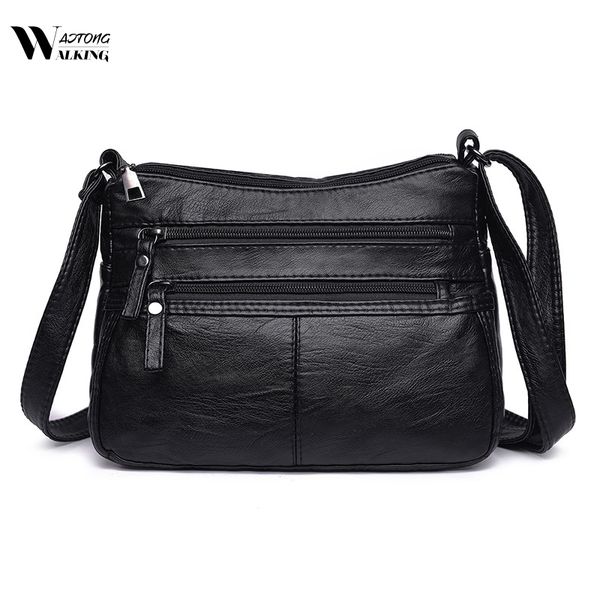 

fashion women crossbody bag black soft washed leather shoulder bag patchwork messenger pu leather small flap for girls