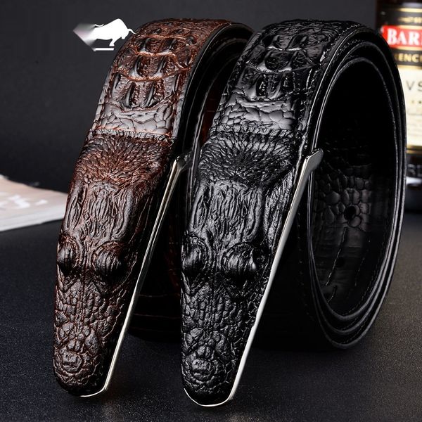 

fashion men's genuine cow leather crocodile head korean style trendy personality student fashion beltbelt beltdomineering business belt, Black;brown