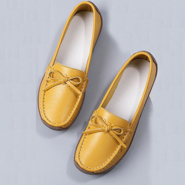 

cow leather women loafer flat shoes round toe slip on loafers for party work casual comfort soft skid resistance rubber sole, Black