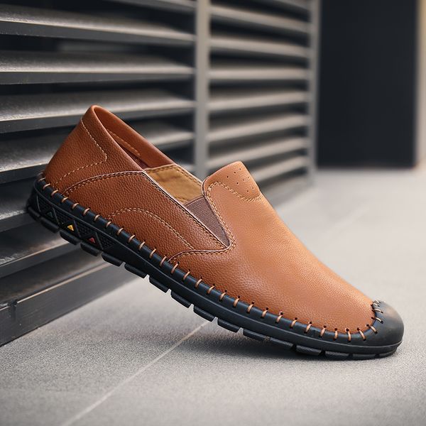 

new handmade men split leather shoes male breathable flats casual shoes plus size men non-slip loafers leisure driving footwear, Black