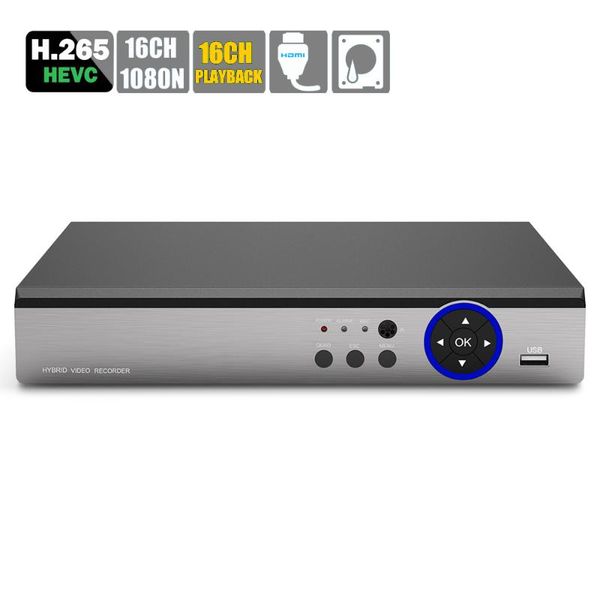 

kits 16ch mini hybrid dvr support ip/analog/ahd camera playback hv h.265 16 channel ahd ahd-nh 1080n security cctv, Black;white