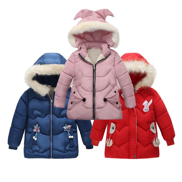 

winter girls jackets kids hooded outerwear fashion baby girl thick warm jacket children party coats zipper, Blue;gray