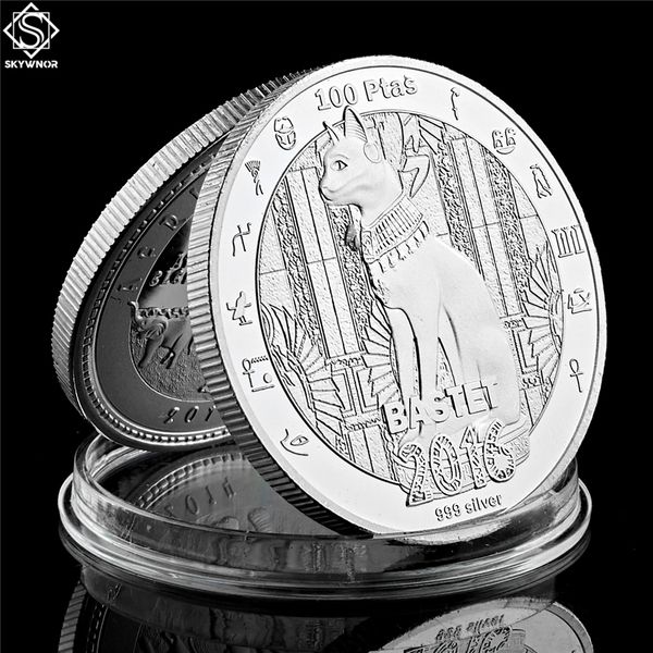 

souvenir craft egyptian mythology cat god bastet coin with silver plated commemorative coins home collectibles medal