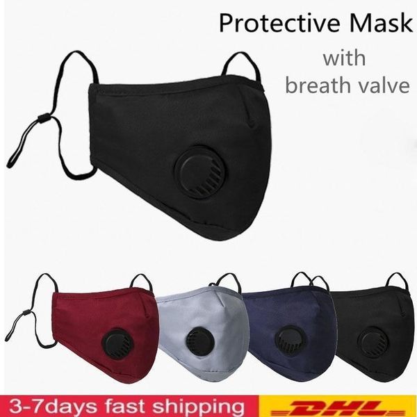 

usstock fashion designer face mask anti-dust earloop with breathing valve adjustable reusable mouth masks anti dust protective cycling masks, Black