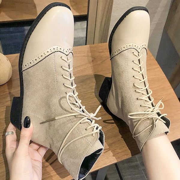 

ботильоны женщины boots женская обувь женщина моды плоский pu короткие ретро 2020 осень новый стиль комфортная короткий d535, Black