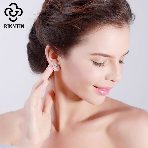 

rinntin 925 серебрянные двойные сердца серьги cubic циркон micro асфальтовая женщины party знакомства женский jewelry55, Golden;silver