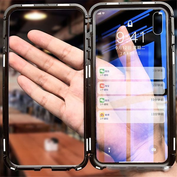 

for iphone x magnetic adsorption metal bumper tempered glass back cover for iphone 6 7 8 plus case 30pcs/up
