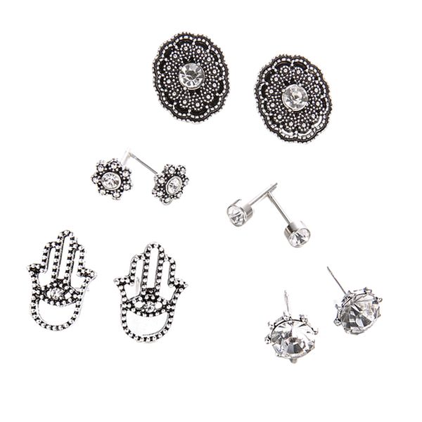 

10pcs retro boho carved flowers crystal palms floral earrings jewelry sets, Golden